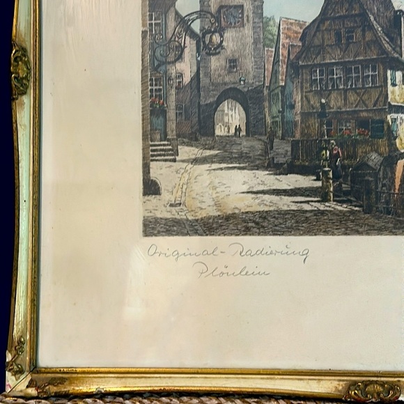 Antique Original Etching of Rothenburg Plonlein by Heiner Krasser. Pencil Signed - Picture 7 of 8